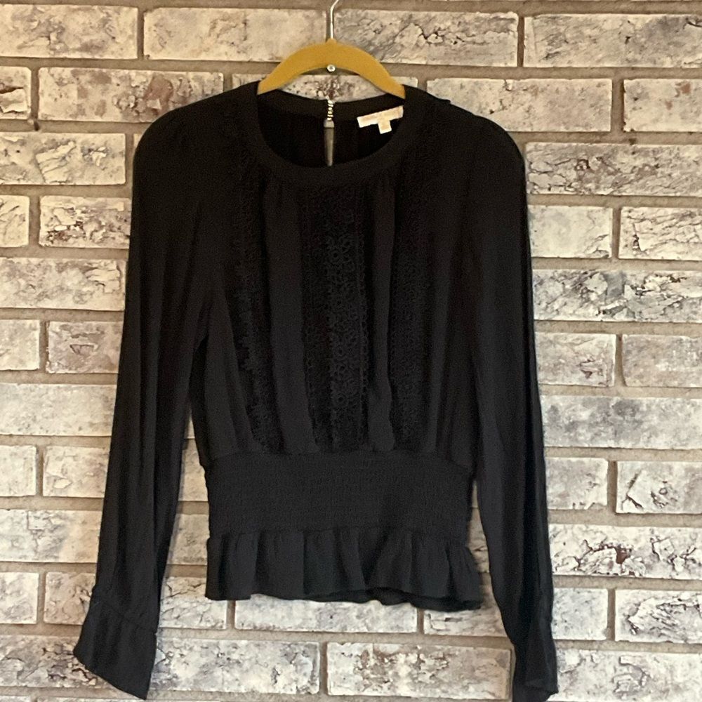 Chelsea & Violet Black Smocked Waist Peplum Blouse – Girls Size XL
